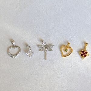 925 Sterling Silver Dragonfly Jade Heart Charm Lot: 5 Dainty Necklace Pendants